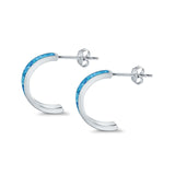 Half Hoop Stud Earrings Lab Created Blue Opal 925 Sterling Silver (15mm)