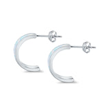 Half Hoop Stud Earrings Lab Created White Opal 925 Sterling Silver (15mm)