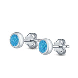 Stud Earrings Lab Created Blue Opal 925 Sterling Silver (6.5mm)