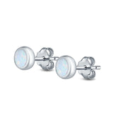 Stud Earrings Lab Created White Opal 925 Sterling Silver (6.5mm)