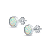 Round Half Ball Stud Earrings Lab Created White Opal 925 Sterling Silver (6mm)