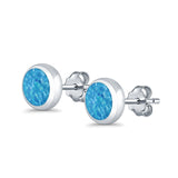 Stud Earrings Round Lab Created Blue Opal 925 Sterling Silver (4mm-10mm)