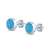 Stud Earrings Round Lab Created Blue Opal 925 Sterling Silver (4mm-10mm)