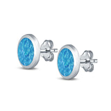 Oval Stud Earrings Lab Created Blue Opal 925 Sterling Silver (6mm-12mm)