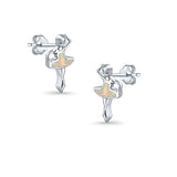 Ballet Dancer Stud Earrings Lab Created White Opal 925 Sterling Silver (11mm)