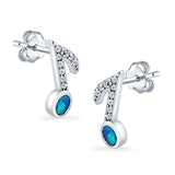 Musical Note Stud Earrings Lab Created Blue Opal 925 Sterling Silver (12mm)