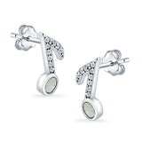 Musical Note Stud Earrings Lab Created White Opal 925 Sterling Silver (12mm)