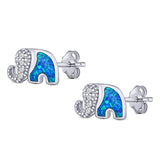 Elephant Stud Earring Simulated Cubic Zirconia Created Blue Opal Solid 925 Sterling Silver (6.7mm)