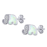 Elephant Stud Earring Simulated Cubic Zirconia Created White Opal Solid 925 Sterling Silver (6.7mm)