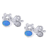Cow Stud Earring Created Blue Opal Solid 925 Sterling Silver (8.8mm)