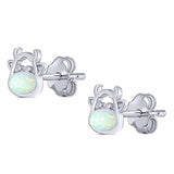 Cow Stud Earring Created White Opal Solid 925 Sterling Silver (8.8mm)