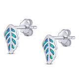 Leaf Stud Earring Created Blue Opal Solid 925 Sterling Silver (10mm)