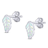 Leaf Stud Earring Created White Opal Solid 925 Sterling Silver (10mm)