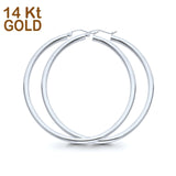 White Gold 14K 3mm Plain Snap Closure Hoop Earrings Wholesale