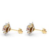 14K Gold Two Tone Flower Love Knot Hypoallergenic for Sensitive Ears Huggie Post Studs Earring