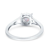Solitaire Fashion Engagement Ring Lab Created White Opal Round 925 Sterling Silver