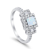 Halo Wedding Ring Baguette Simulated CZ Lab Created White Opal 925 Sterling Silver