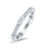 Full Eternity Ring Wedding Engagement Band Baguette Round Simulated Cubic Zirconia 925 Sterling Silver