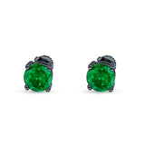 Solitaire Stud Earring Green Emerald CZ Black Tone 925 Sterling Silver Wholesale