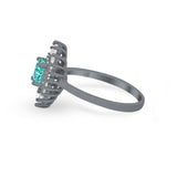 Art Deco Wedding Bridal Ring Baguette Black Tone, Simulated Paraiba Tourmaline CZ 925 Sterling Silver