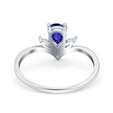 Teardrop Pear Art Deco Engagement Ring Simulated Blue Sapphire CZ 925 Sterling Silver