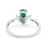Teardrop Pear Art Deco Engagement Ring Simulated Green Emerald CZ 925 Sterling Silver