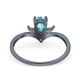 Teardrop Pear Art Deco Engagement Ring Marquise Black Tone, Simulated Paraiba Tourmaline CZ 925 Sterling Silver