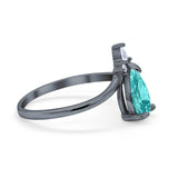 Pear Midi V Ring Wedding Ring Black Tone, Simulated Paraiba Tourmaline CZ 925 Sterling Silver