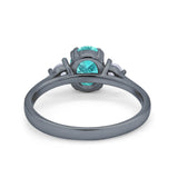 Three Stone Wedding Ring Oval Black Tone, Simulated Paraiba Tourmaline CZ 925 Sterling Silver