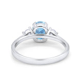 Three Stone Wedding Ring Oval Simulated Aquamarine CZ 925 Sterling Silver