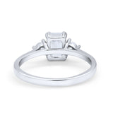 Emerald Cut Wedding Ring Round Simulated Cubic Zirconia 925 Sterling Silver