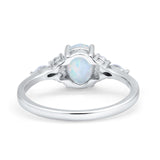 Art Deco Oval Wedding Ring Marquise Lab Created White Opal 925 Sterling Silver