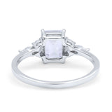14K White Gold Art Deco Emerald Cut Engagement Ring Marquise & Round Simulated CZ