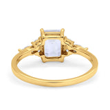 14K Yellow Gold Art Deco Emerald Cut Engagement Ring Marquise & Round Simulated CZ