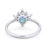 Art Deco Engagement Ring Pear Simulated Aquamarine CZ 925 Sterling Silver