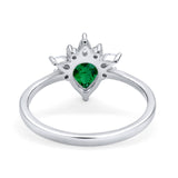 Art Deco Engagement Ring Pear Simulated Green Emerald CZ 925 Sterling Silver