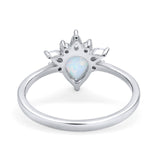 Art Deco Engagement Ring Pear Lab Created White Opal 925 Sterling Silver