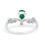 Midi V Style Teardrop Wedding Ring Pear Simulated Green Emerald CZ 925 Sterling Silver