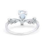 Midi V Style Teardrop Wedding Ring Pear Lab Created White Opal 925 Sterling Silver