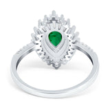 Art Deco Teardrop Pear Wedding Ring Simulated Green Emerald CZ 925 Sterling Silver