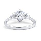 14K White Gold Three Stone Wedding Engagement Bridal Ring Round Simulated CZ Size 7
