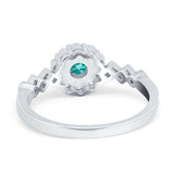 Vintage Style Engagement Ring Round Simulated Paraiba Tourmaline CZ 925 Sterling Silver