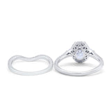 Oval Two Piece Halo Bridal Set Simulated Cubic Zirconia 925 Sterling Silver