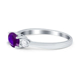 Three Stone Oval Engagement Ring Simulated Amethyst CZ 925 Sterling Silver