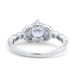 14K White Gold Art Deco Wedding Ring Bridal Round Simulated Cubic Zirconia Size-7