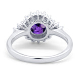 Halo Vintage Engagement Ring Round Simulated Amethyst CZ 925 Sterling Silver
