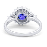 Halo Vintage Engagement Ring Round Simulated Tanzanite CZ 925 Sterling Silver