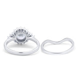 Two Piece Halo Wedding Ring Round Simulated Cubic Zirconia 925 Sterling Silver
