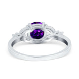 Art Deco Engagement Ring Round Simulated Amethyst CZ 925 Sterling Silver