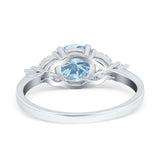 Art Deco Engagement Ring Round Simulated Aquamarine CZ 925 Sterling Silver